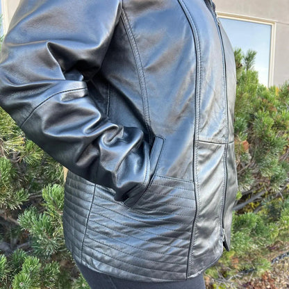 Blouson en cuir de mouton avec capuche amovible