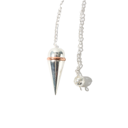 Silver Colour Metal Secret Chamber Point Pendulum with Copper Ring and Chain - 3 Pack