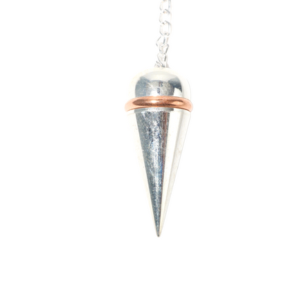 Silver Colour Metal Secret Chamber Point Pendulum with Copper Ring and Chain - 3 Pack