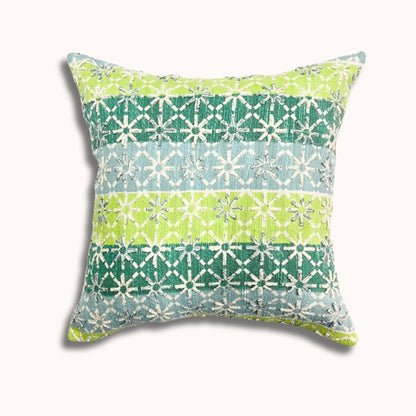 Housse de coussin en coton brodé géométrique 40x40cm – motif étoilé, dos en soie de papier