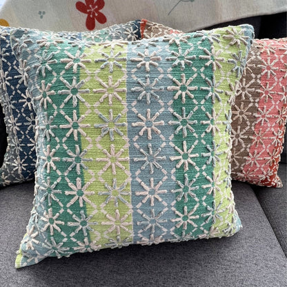 Housse de coussin en coton brodé géométrique 40x40cm – motif étoilé, dos en soie de papier