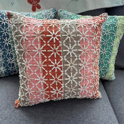 Housse de coussin en coton brodé géométrique 40x40cm – motif étoilé, dos en soie de papier