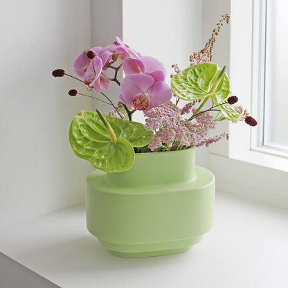Vase en céramique superposé - Glaçure mate vert clair