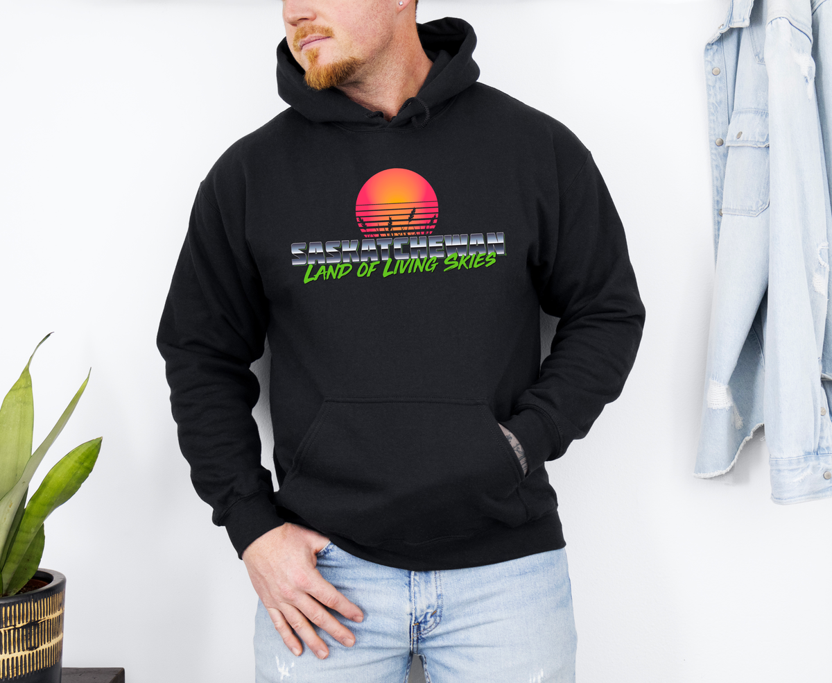 Chandail à capuchon unisexe Saskatchewan style rétro années 80 | Vêtements Sask