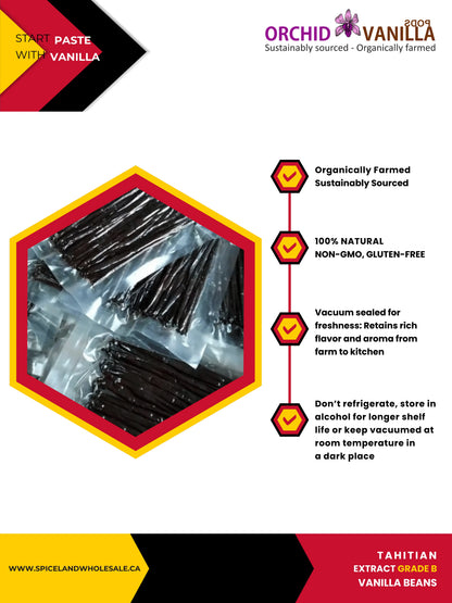 Tahitian Extract Vanilla Beans Grade-B <br>For Extract Making<BR>By Count