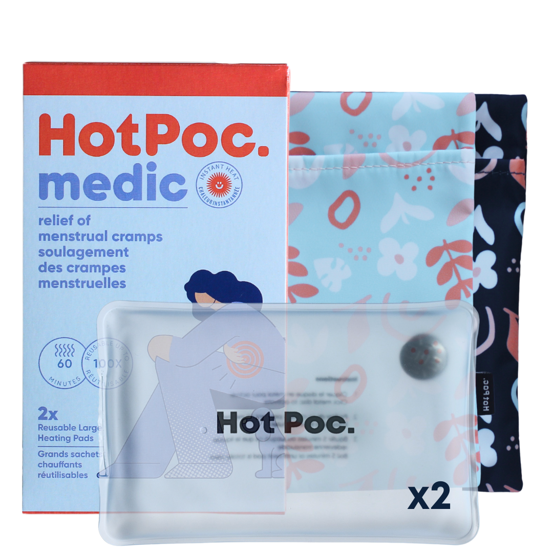 Lot de 2 chaufferettes écologiques réutilisables Hot Poc medic – Thérapie naturelle par la chaleur pour les crampes et les douleurs menstruelles