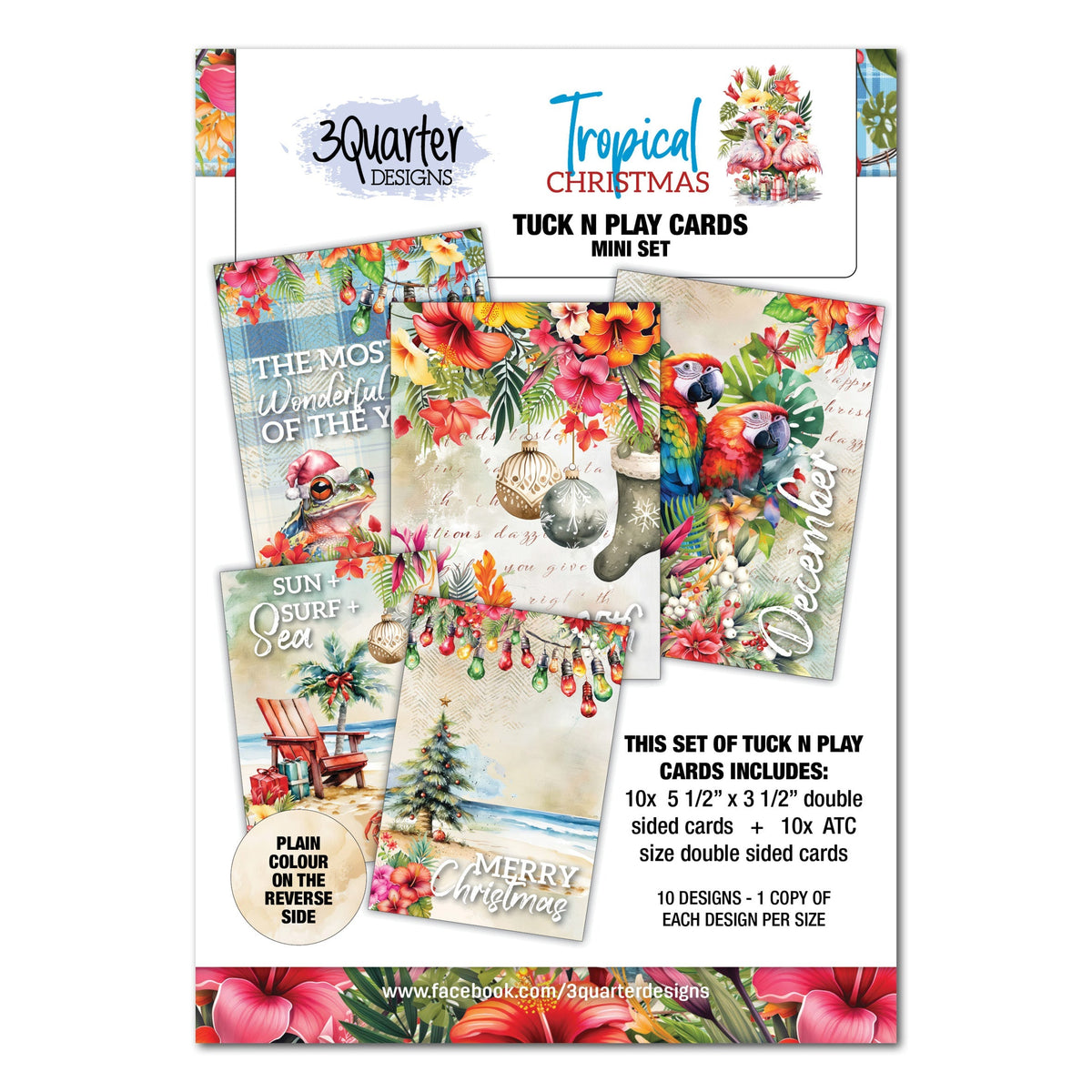 3Quarter Designs Cartes Tropicales de Noël "Tuck N Play" Mini Set