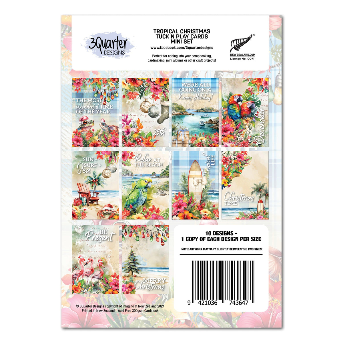 3Quarter Designs Cartes Tropicales de Noël "Tuck N Play" Mini Set