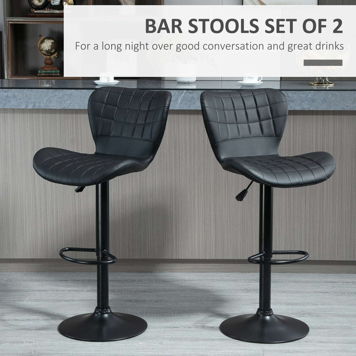 Tabourets de comptoir/bar Avion avec hauteur réglable et pivot (lot de 2, noirs)