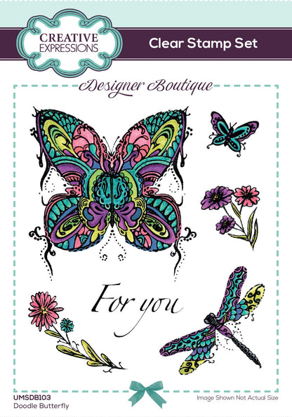 Creative Expressions Designer Boutique Tampons Transparents "Doodle Butterfly" 15 x 10 cm
