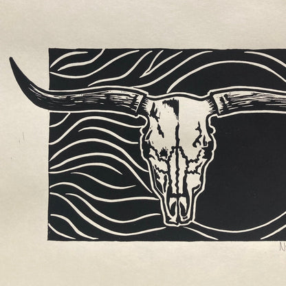 'Cattle Skull' lino print