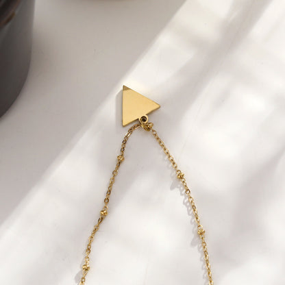 URIKA Beaded Chain Necklace with  Zirconia Pavé Triangle Pendant in Gold