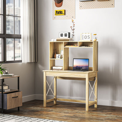 Sloan Computer Desk with Hutch and Storage Shelves-Oak
