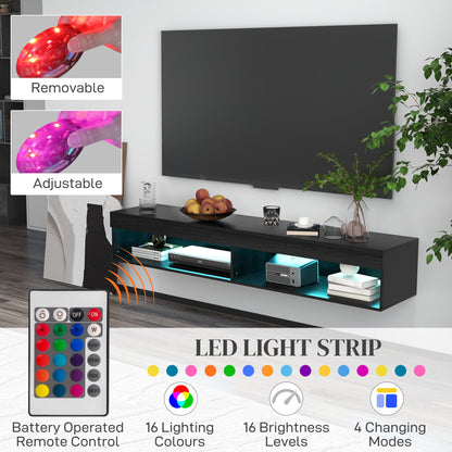 Meuble TV mural moderne Lane avec rangement et lumières LED - Noir