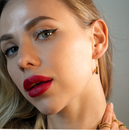 VESTA: Classic Round Hoop Earrings Anchoring Alabaser & Gold Charm Beads