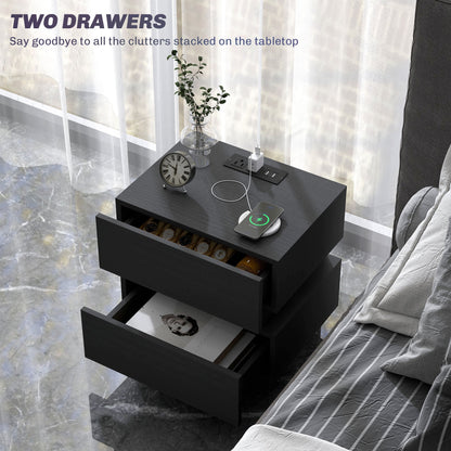 Table de chevet Emma avec station de recharge, ports USB et lumière LED - Noir