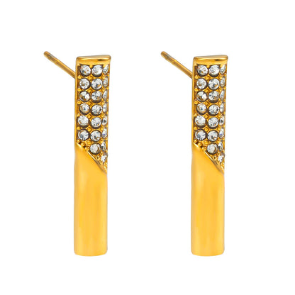 Boucles d'oreilles clous barre serties de zircons pavé minimalistes VOLTAMI Gold