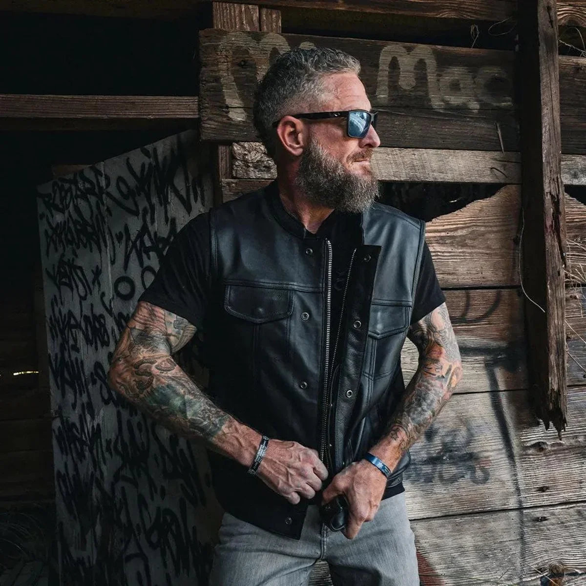 Gilet de club en cuir pour homme Open Road