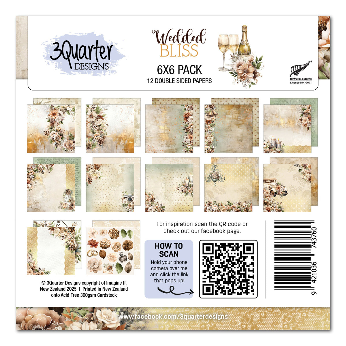 Lot de Papiers 15x15 cm Mariage Heureux 3Quarter Designs