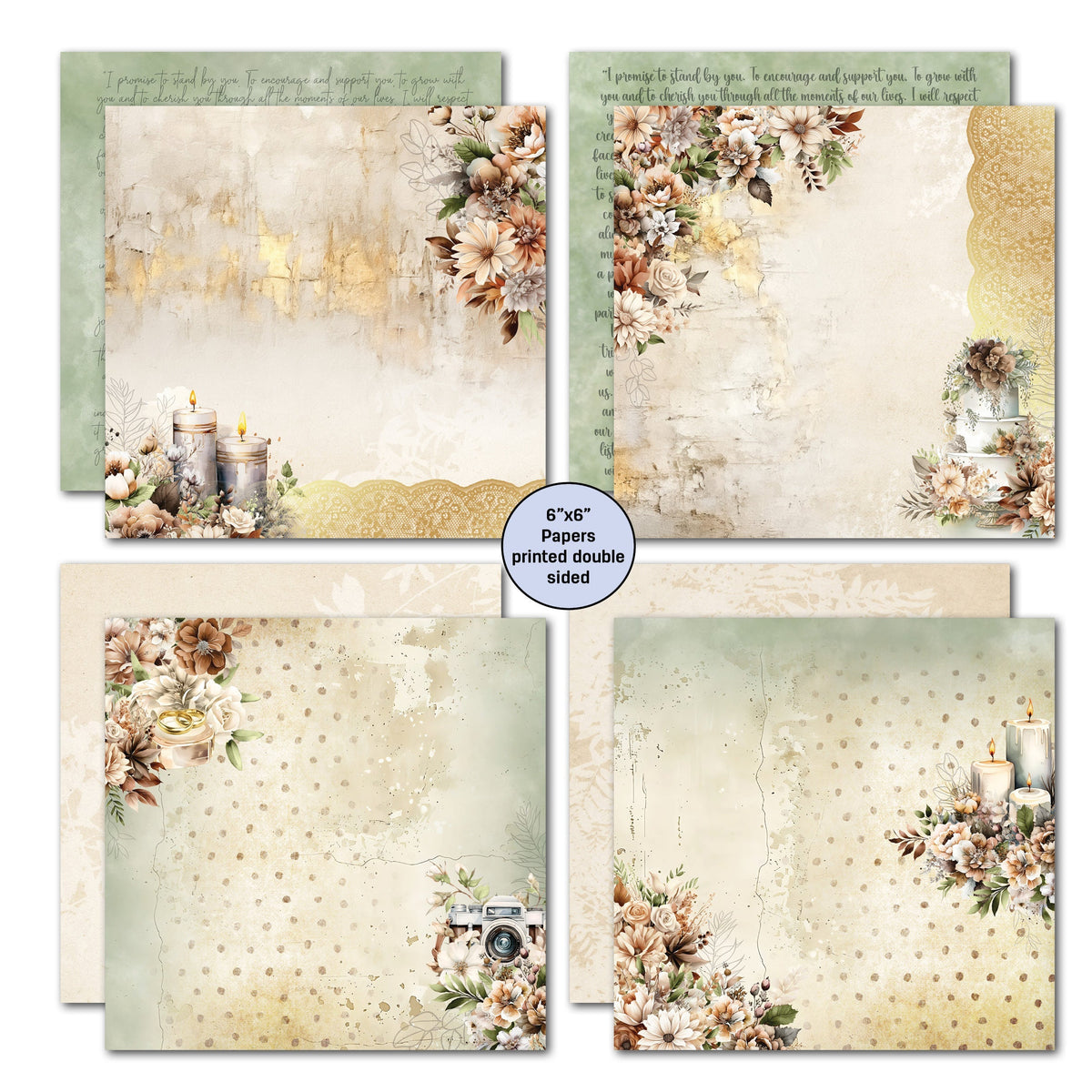 Lot de Papiers 15x15 cm Mariage Heureux 3Quarter Designs
