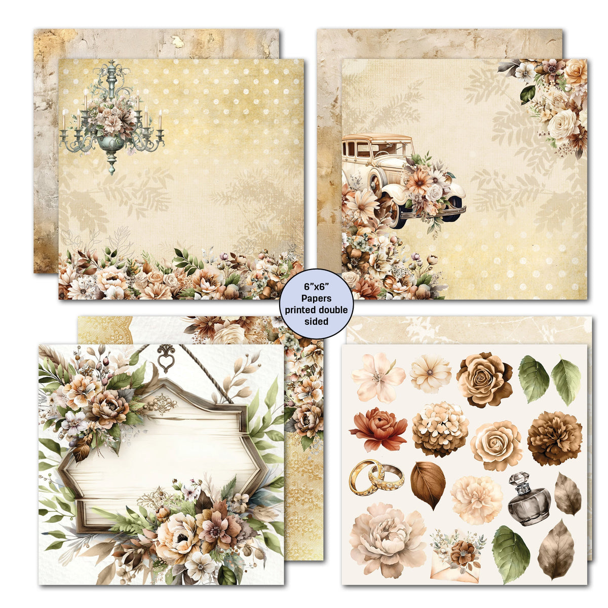 Lot de Papiers 15x15 cm Mariage Heureux 3Quarter Designs