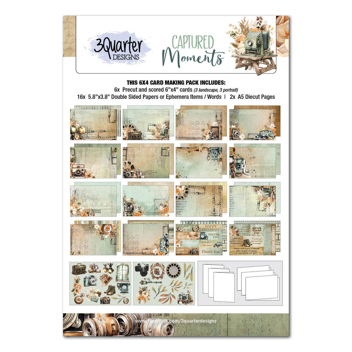 Lot de 3/4 de cartes "Instants Capturés" de 6x4 de 3Quarter Designs