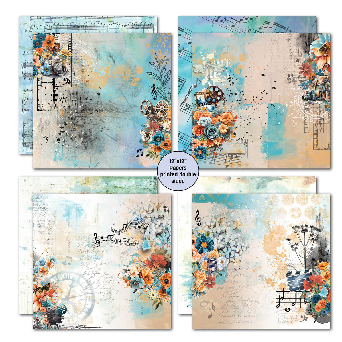 3Quarter Designs Cerulean Score 12x12 Design Paper & Diecuts Set