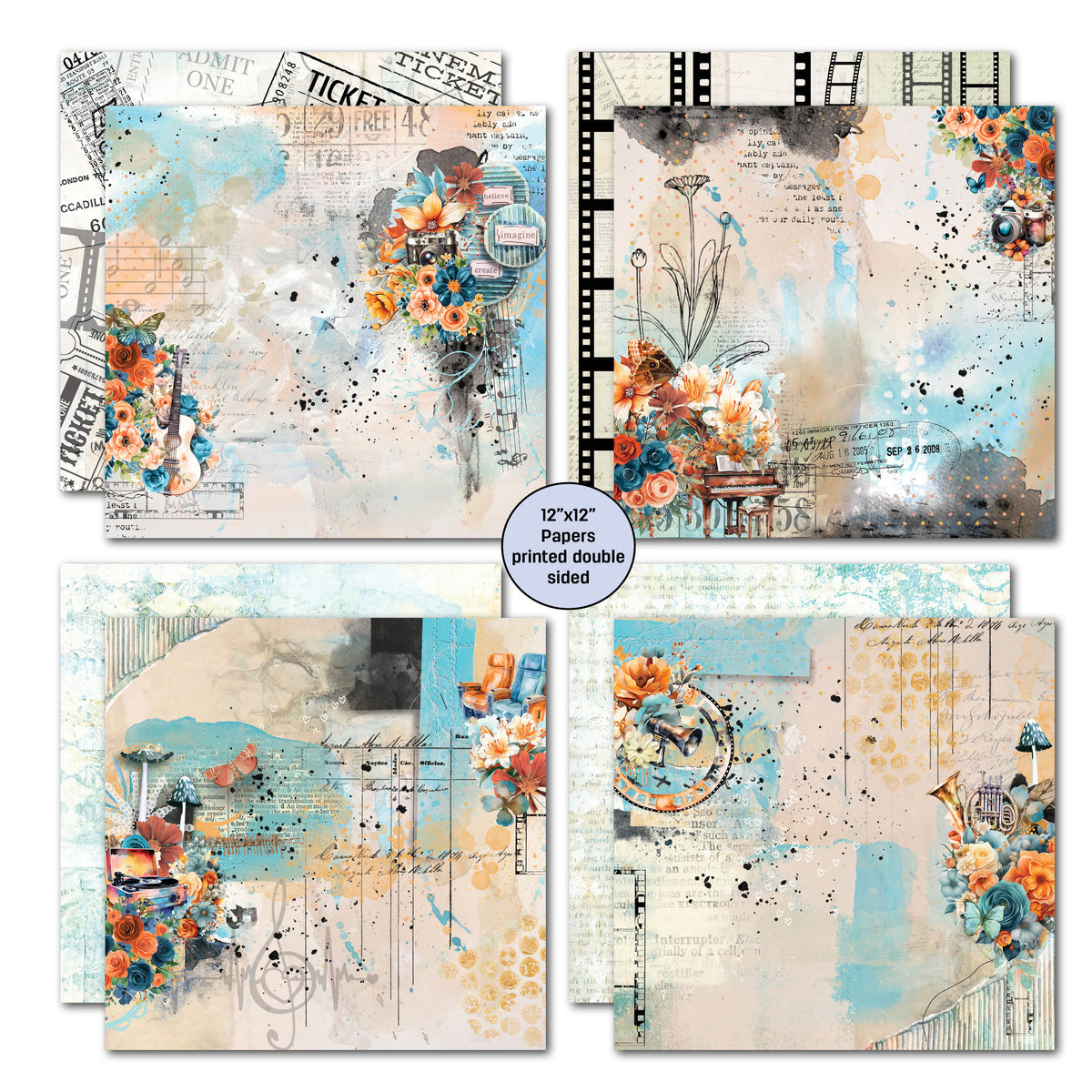 3Quarter Designs Cerulean Score 12x12 Design Paper & Diecuts Set