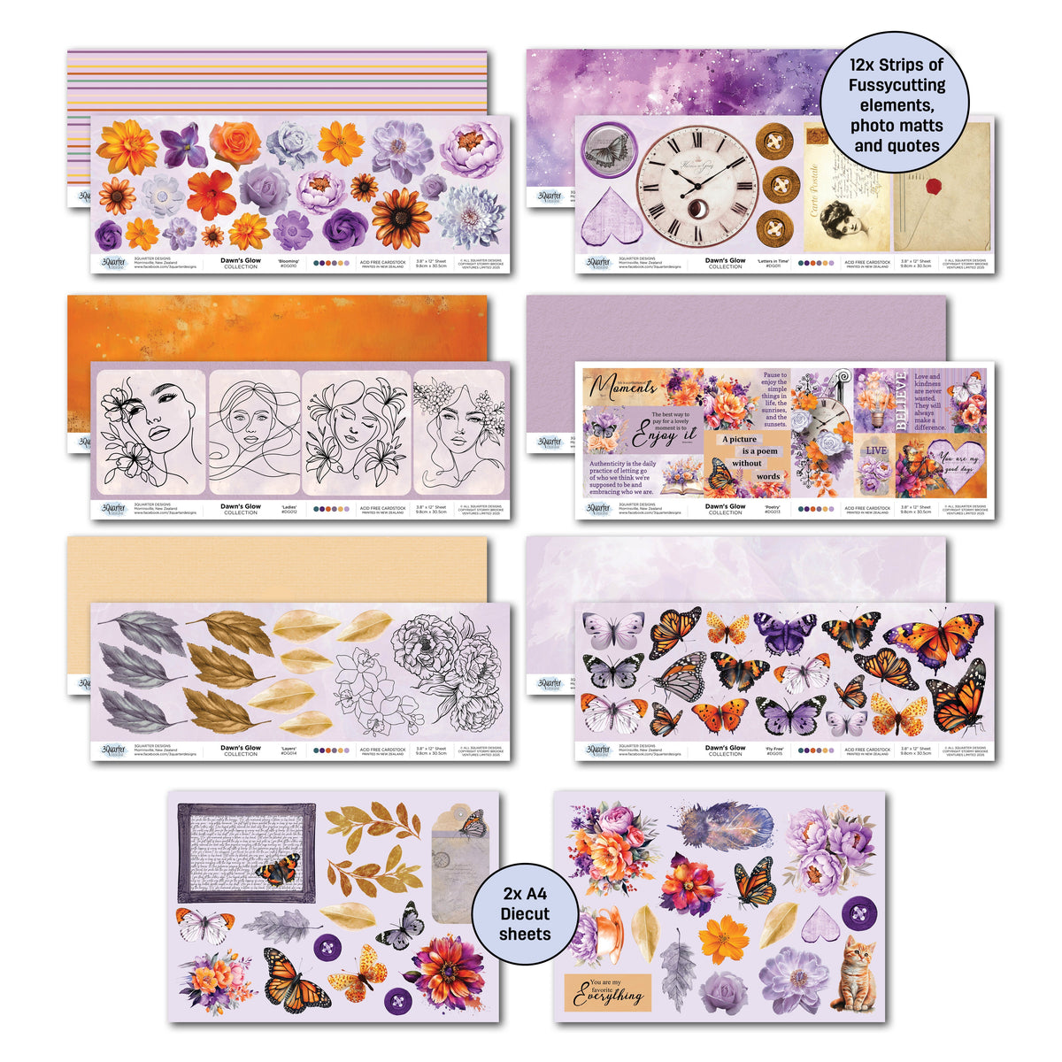 Lot de papiers décoratifs et découpes 3Quarter Designs Dawns Glow 30x30 cm