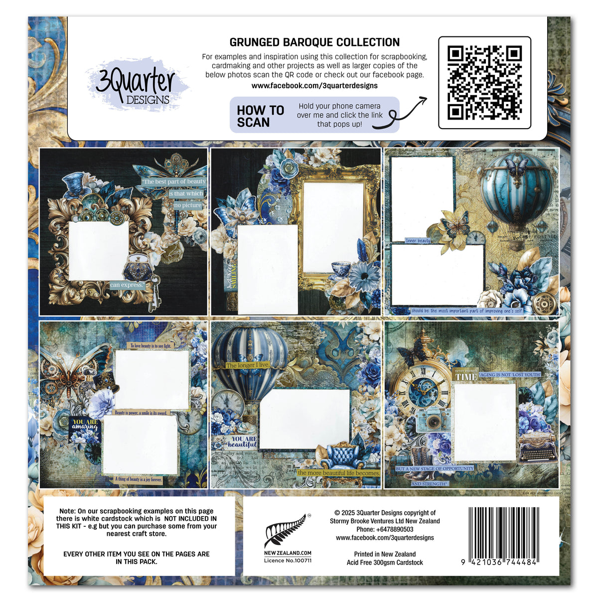 3Quarter Designs Grunged Baroque 12x12 Design Paper & Diecuts Set