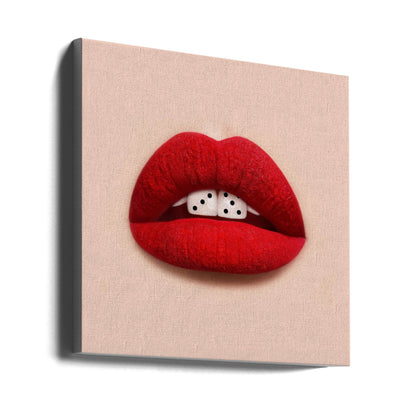 Red Lips and Dice Pop Art Canvas Wall Art | Lucky Smile