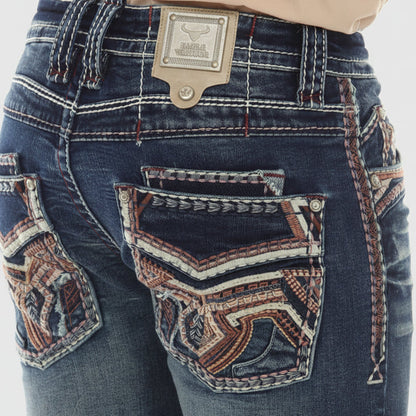 Eagle Warrior Men’s Premium Bootcut Jeans. Tribal Embroidered 7-Pocket Stretch Denim