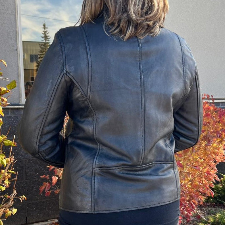 Blouson style motard BOL pour femme en cuir d'agneau