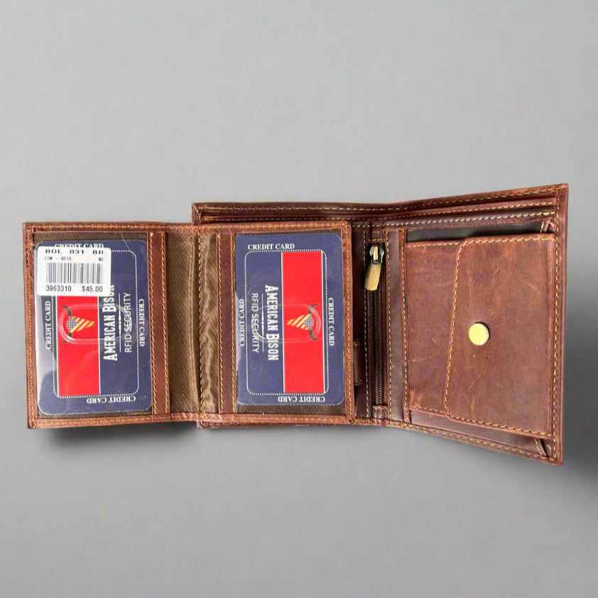 Portefeuille en cuir de vachette bi-volets avec porte-cartes amovible pour homme