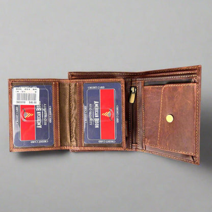 Portefeuille en cuir de vachette bi-volets avec porte-cartes amovible pour homme