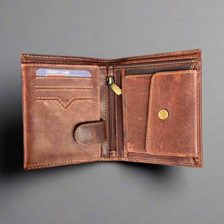 Portefeuille en cuir de vachette bi-volets avec porte-cartes amovible pour homme