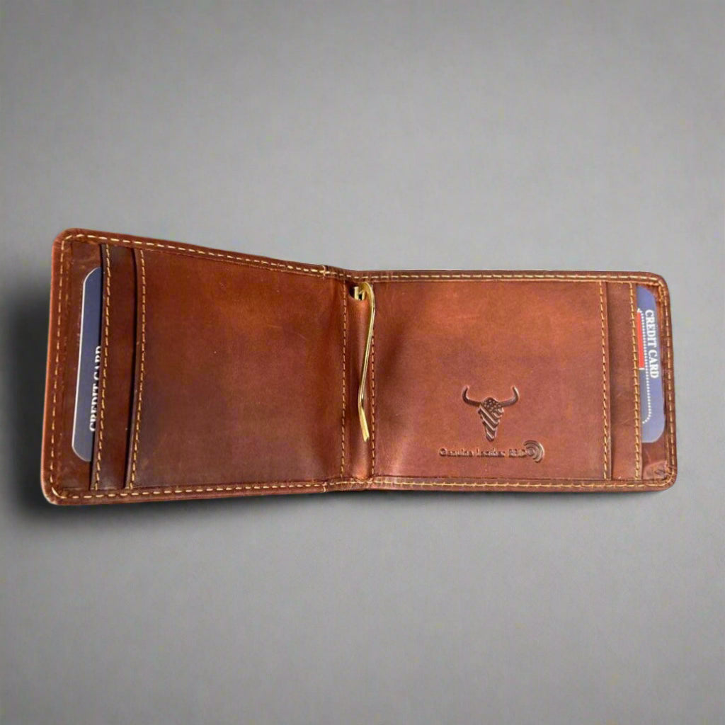 Pince à billets en cuir de vachette pour homme avec protection RFID