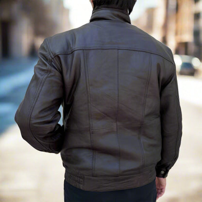 BOL Men's Double Pocket Leather Bomber Jacket