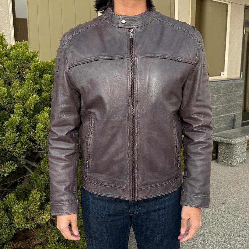 Blouson en cuir d'agneau bicolore pour homme