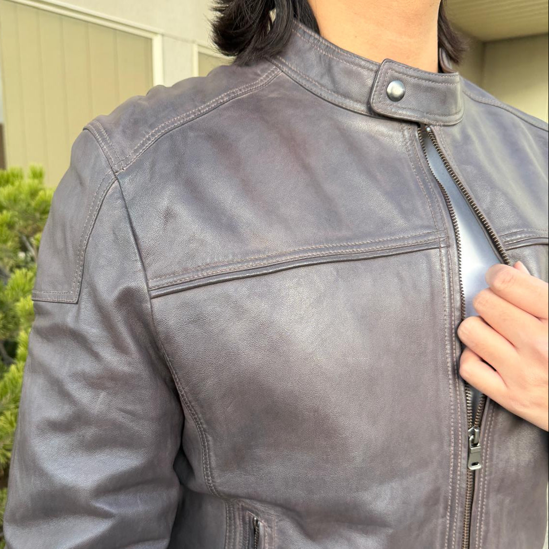 Blouson en cuir d'agneau bicolore pour homme