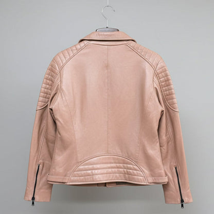 Blouson de motard pour femme en cuir d'agneau avec empiècements matelassés aux épaules