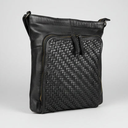 MET Cow Leather Crossbody Bag with Woven Front