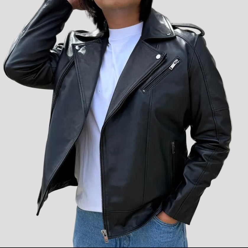 Blouson Biker pour homme en cuir d'agneau souple