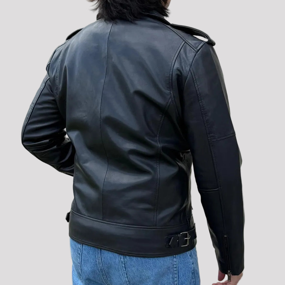 Blouson Biker pour homme en cuir d'agneau souple