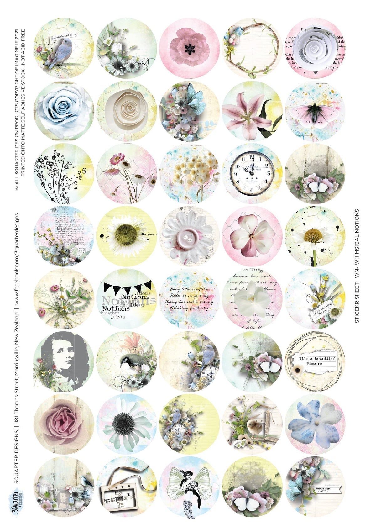 Planche d'autocollants A4 3Quarter Designs - Whimsical Notions