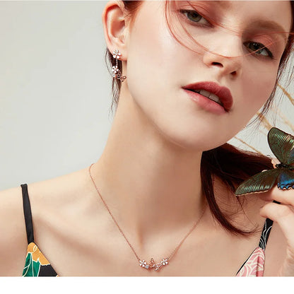 Delicate Beauty: Korean Style 925 Sterling Silver Butterfly and Flower Choker Necklace