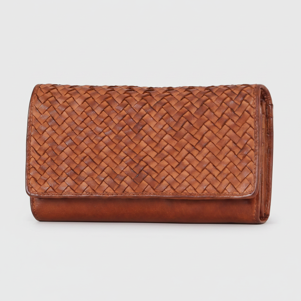 Portefeuille en cuir tressé pour femme MET