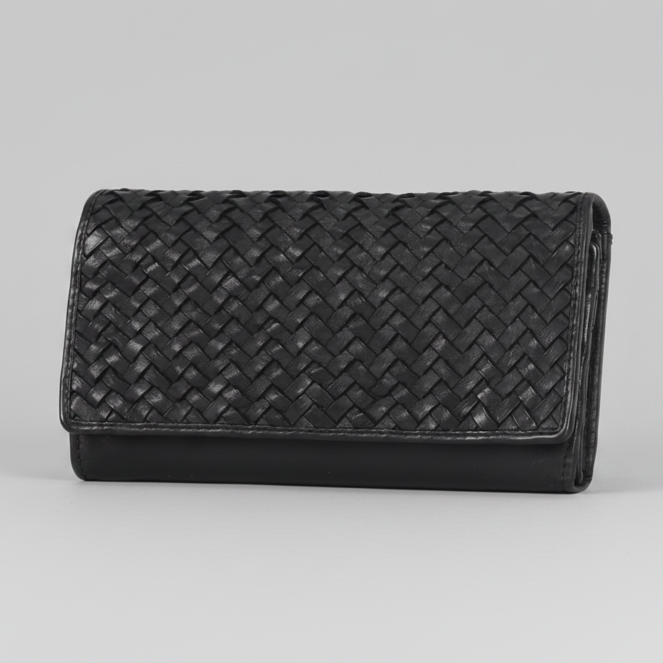 Portefeuille en cuir tressé pour femme MET