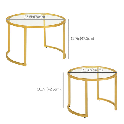 Tables basses gigognes Micah Modernes avec plateau en verre trempé - Or