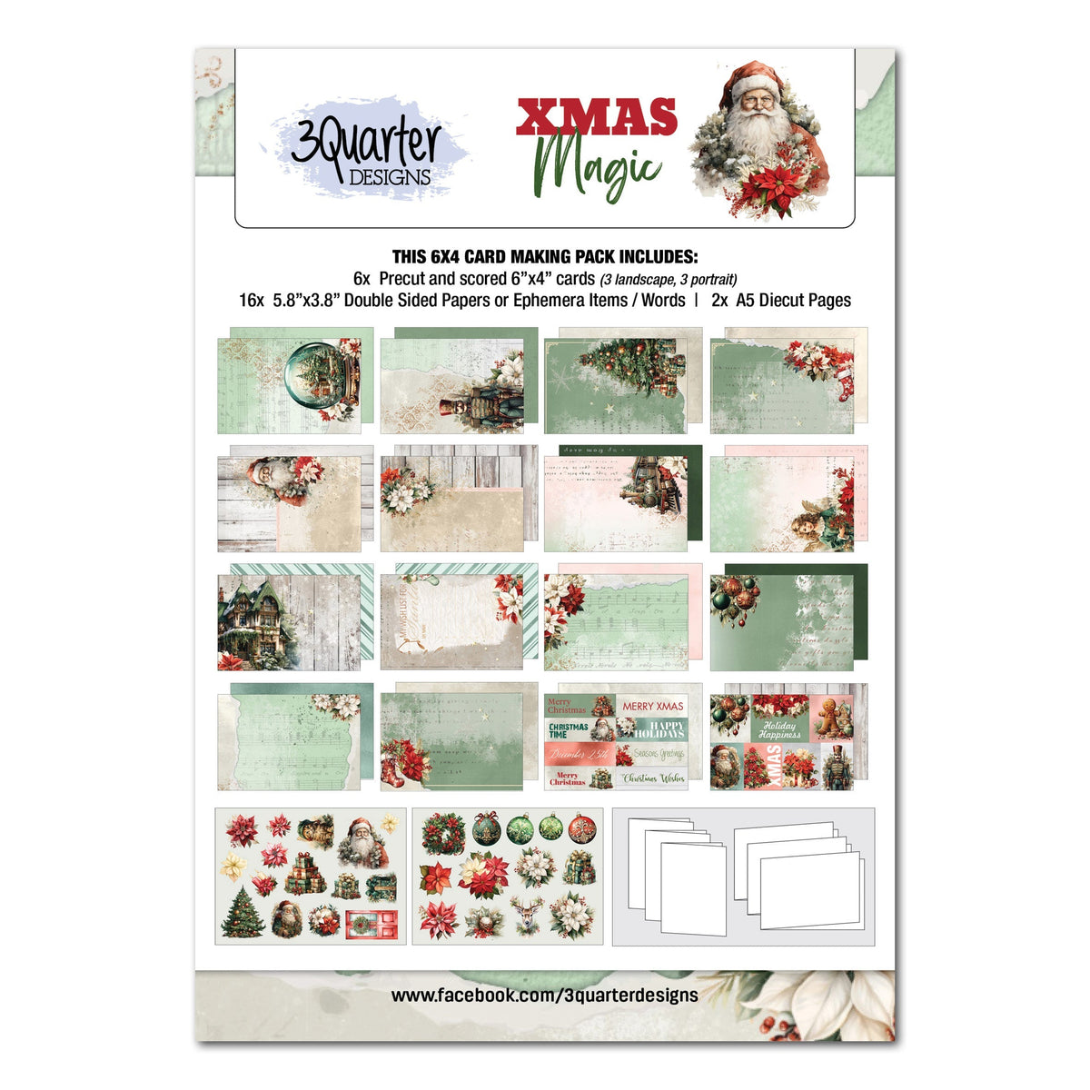 3Quarter Designs Pack de Cartes Magie de Noël 6x4